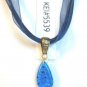 White Blue Millefiori Flower Teardrop Pendant Blue Organza Wax String Necklace