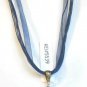 White Blue Millefiori Flower Teardrop Pendant Blue Organza Wax String Necklace
