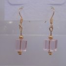 Gold Plated Pink Czech Glass Square Dangle Earrings Artisan Gorgeous