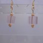 Gold Plated Pink Czech Glass Square Dangle Earrings Artisan Gorgeous