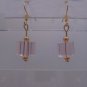 Gold Plated Pink Czech Glass Square Dangle Earrings Artisan Gorgeous