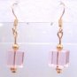 Gold Plated Pink Czech Glass Square Dangle Earrings Artisan Gorgeous