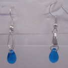 Silver Plated Sapphire Blue Czech Glass Teardrop Dangle Earrings Artisan
