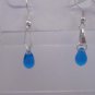 Silver Plated Sapphire Blue Czech Glass Teardrop Dangle Earrings Artisan