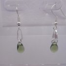 Silver Plated Emerald Green Czech Glass Teardrop Dangle Earrings Artisan