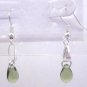 Silver Plated Emerald Green Czech Glass Teardrop Dangle Earrings Artisan