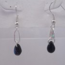 Silver Plated Jet Black Czech Glass Teardrop Dangle Earrings Artisan