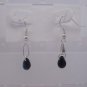 Silver Plated Jet Black Czech Glass Teardrop Dangle Earrings Artisan