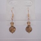Gold Plated Amber Czech Glass Dangle Earrings Artisan Handcrafted