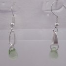 Silver Plated Light Emerald Green Czech Glass Teardrop Dangle Earrings Artisan