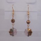 Gold Plated Purple Flower Czech Glass Dangle Earrings Artisan Handcrafted