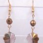Gold Plated Purple Flower Czech Glass Dangle Earrings Artisan Handcrafted