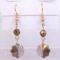 Gold Plated Purple Flower Czech Glass Dangle Earrings Artisan Handcrafted
