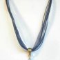 Clear White Blue Millefiori Teardrop Pendant Blue Organza Wax String Necklace