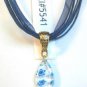 Clear White Blue Millefiori Teardrop Pendant Blue Organza Wax String Necklace