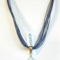 Clear White Blue Millefiori Teardrop Pendant Blue Organza Wax String Necklace