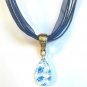 Clear White Blue Millefiori Teardrop Pendant Blue Organza Wax String Necklace