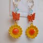 Orange Yellow Sunflower Butterfly Dangle Earrings