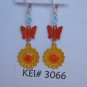 Orange Yellow Sunflower Butterfly Dangle Earrings
