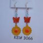 Orange Yellow Sunflower Butterfly Dangle Earrings