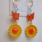 Orange Yellow Sunflower Butterfly Dangle Earrings