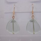 Gold Plated Green Triangle Czech Glass Dangle Earrings Artisan Handcrafted
