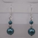 Blue Glass Pearl Silver Plated Artisan Dangle Earrings Elegant
