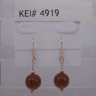 Gold Plated Brown Czech Glass Round Dangle Earrings