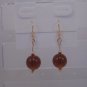 Gold Plated Brown Czech Glass Round Dangle Earrings
