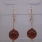Gold Plated Brown Czech Glass Round Dangle Earrings