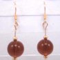 Gold Plated Brown Czech Glass Round Dangle Earrings