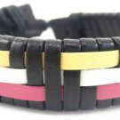 Pink White Yellow Black Wrapped Leather Bracelet Surfer Wristband Ethnic