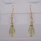 Gold Plated Green Faceted Czech Glass Dangle Earrings Artisan Handcrafted