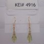 Gold Plated Green Faceted Czech Glass Dangle Earrings Artisan Handcrafted