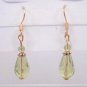 Gold Plated Green Faceted Czech Glass Dangle Earrings Artisan Handcrafted