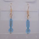 Gold Plated Blue Czech Glass Dangle Earrings Artisan Handcrafted