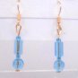 Gold Plated Blue Czech Glass Dangle Earrings Artisan Handcrafted