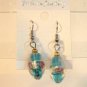 Blue Oval Silver Lampwork Pink Rose Millifori Dangle Earrings