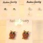 Lot 3 Brown Owl White Pearl Tone Green Crystal Stud Earrings