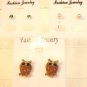 Lot 3 Brown Owl White Pearl Tone Green Crystal Stud Earrings