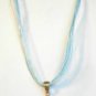 White Blue Green Millefiori Teardrop Pendant Aqua Organza Wax String Necklace