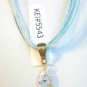 White Blue Green Millefiori Teardrop Pendant Aqua Organza Wax String Necklace