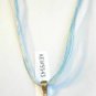 White Blue Green Millefiori Teardrop Pendant Aqua Organza Wax String Necklace