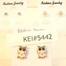 Lot 3 White Owl White Pearl Tone Clear Crystal Stud Earrings