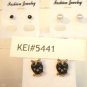 Lot 3 Black Owl White Pearl Tone Black Crystal Stud Earrings