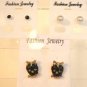 Lot 3 Black Owl White Pearl Tone Black Crystal Stud Earrings