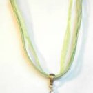Clear Blue Millefiori Teardrop Pendant Green Organza Wax String Necklace