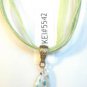 Clear Blue Millefiori Teardrop Pendant Green Organza Wax String Necklace