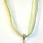 Clear Blue Millefiori Teardrop Pendant Green Organza Wax String Necklace