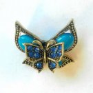 Blue Double Butterfly Fashion Brooch Broach Pin Gold Tone